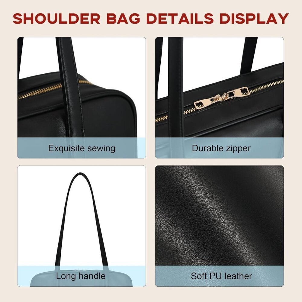 Women's Black Vegan Leather Ladies Clutch Retro Tote Handbags Bag - Picture 4 of 7